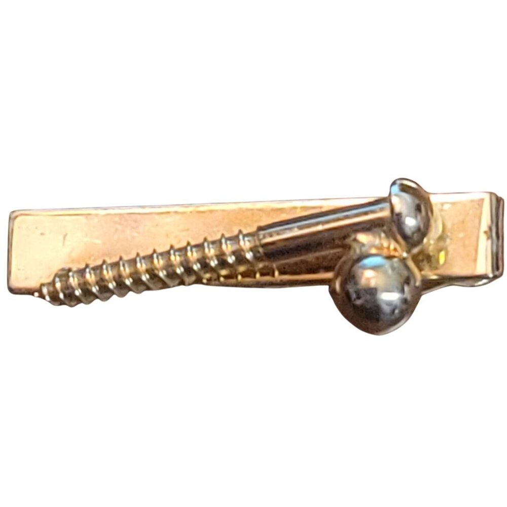 Vintage 1960's Gold Tone Screw Ball Tie Clip Humor Joke Bar Clasp